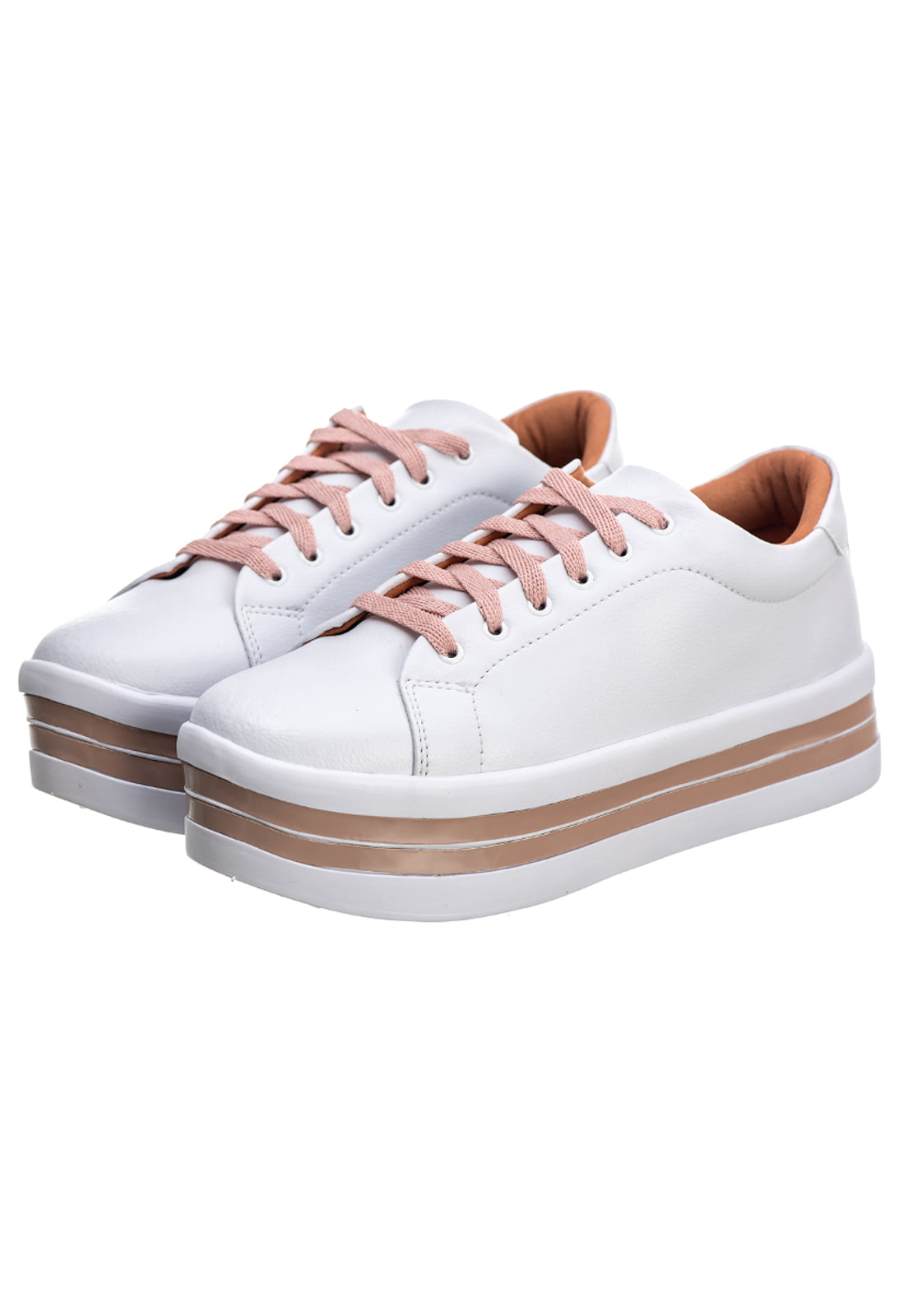 Tênis Feminino Plataforma Branco/Pérola - Estilo Shoes