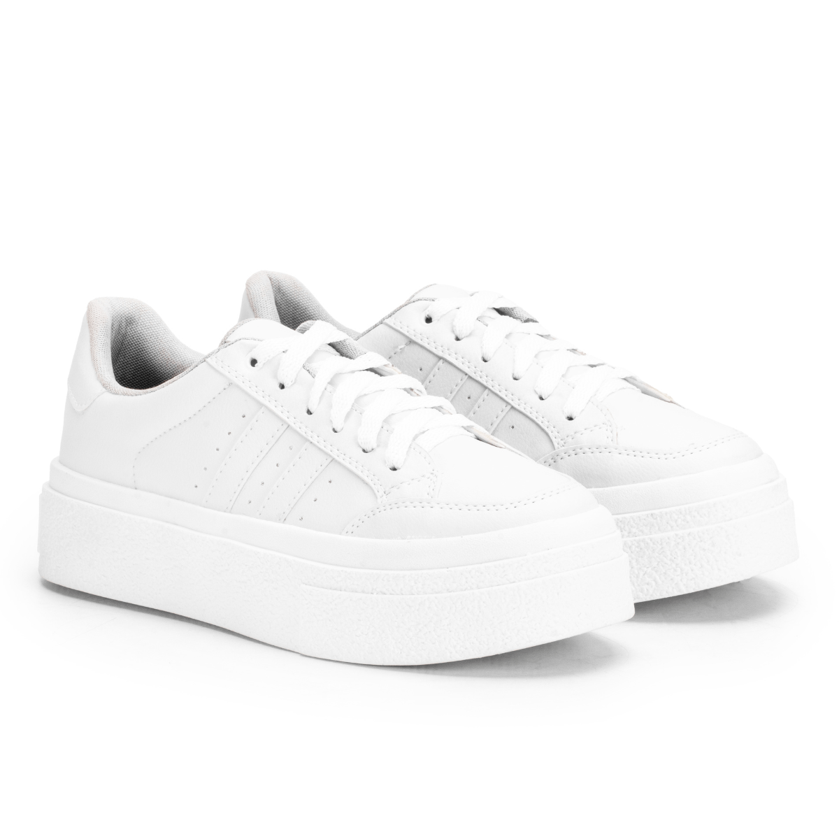 Tenis Feminino Sapatenis Sola Alta Listras Branco Casual Original