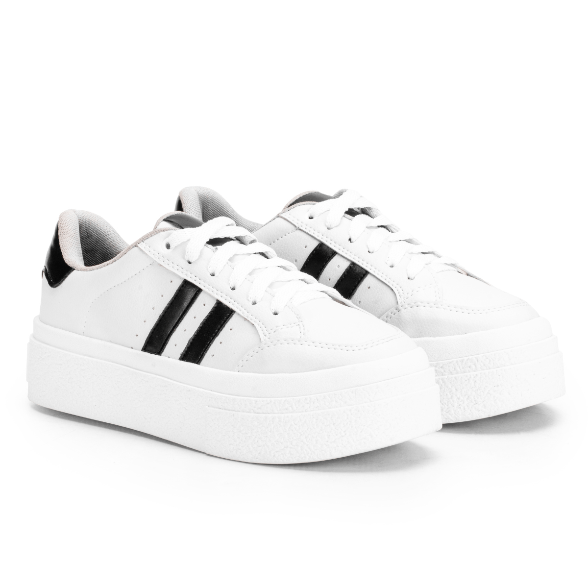 Tenis Feminino Sapatenis Sola Alta Listras Branco Preto Casual Original