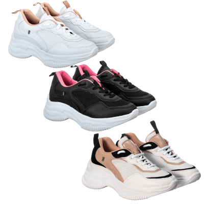 Kit 3 Tênis Feminino Chunck Sneaker Casual Plataforma