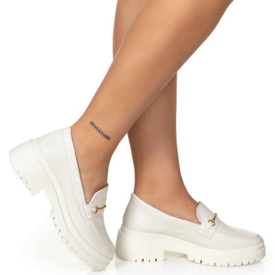 Mocassim Feminino Tratorado Class Off White Estilo Shoes