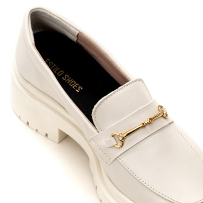 Mocassim Feminino Tratorado Class Off White Estilo Shoes