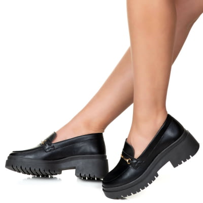 Mocassim Feminino Tratorado Class Preto Estilo Shoes
