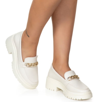 Mocassim Feminino Tratorado Off White Elo Estilo Shoes