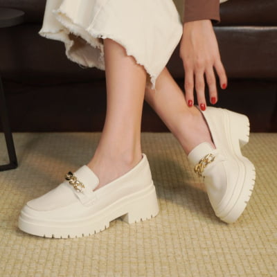 Mocassim Feminino Tratorado Off White Elo Estilo Shoes