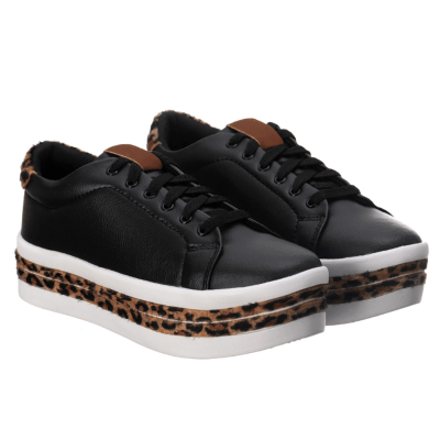 Tênis Feminino Plataforma Animal Print Preto Onça