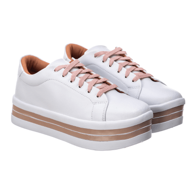 Tênis Feminino Plataforma Branco/Rose