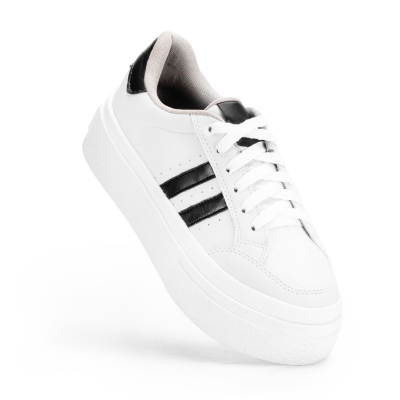 Tenis Feminino Sapatenis Sola Alta Listras Branco Preto Casual Original