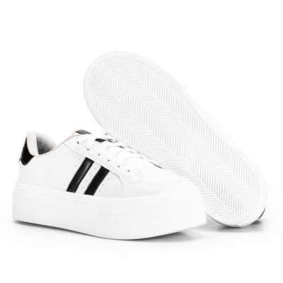 Tenis Feminino Sapatenis Sola Alta Listras Branco Preto Casual Original