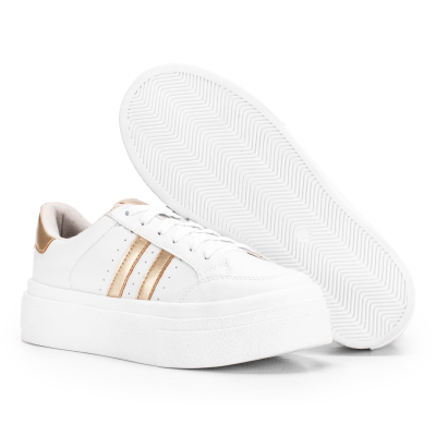 Tenis Feminino Sapatenis Sola Alta Listras Dourado Casual Original