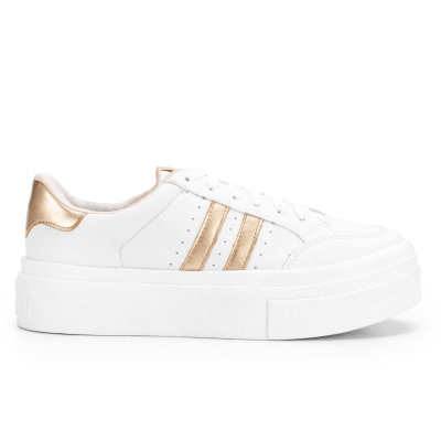 Tenis Feminino Sapatenis Sola Alta Listras Dourado Casual Original