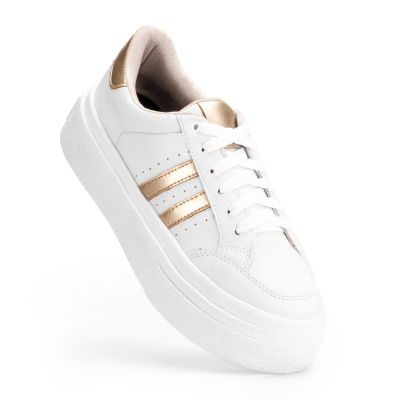 Tenis Feminino Sapatenis Sola Alta Listras Dourado Casual Original